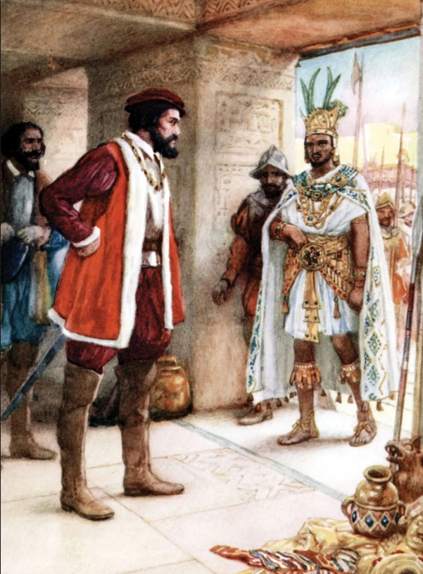Cortés ontmoet Montezuma II